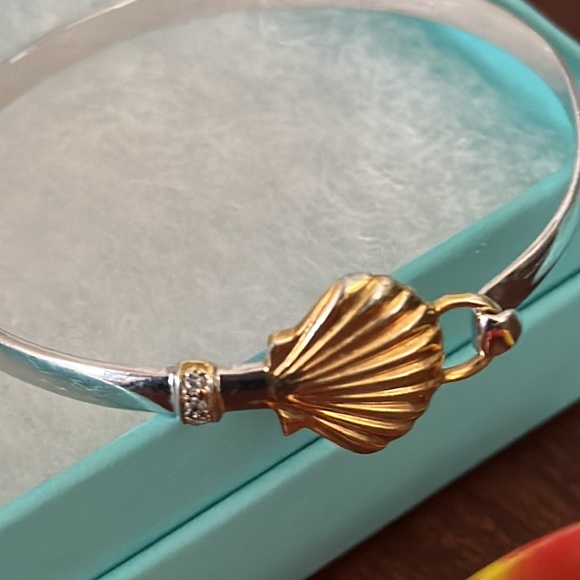 SS Gold Shell Ocean Theme Cuff Bracelet CZ Stones - Picture 5 of 8